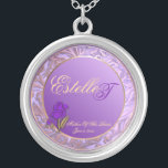 Customisable Mother Of The Bride Purple Keepsake Silver Plated Necklace<br><div class="desc">Customisable Mother Of The Bride Shades Of Lavender Keepsake Necklace. Replace Mother Of The Brides first name and last name initial with correct information, and the date of your marriage, on this elegant keepsake necklace, in the "Personalise It" box on the right of this product page. You may choose to...</div>