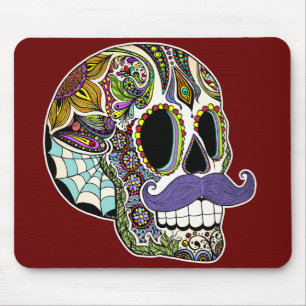 Customisable Moustache Sugar Skull Mousepad