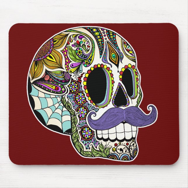 Customisable Moustache Sugar Skull Mousepad (Front)