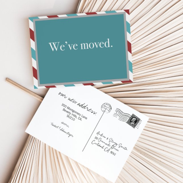 Customisable Moving Announcement // Airmail Teal Postcard (Creator Uploaded)