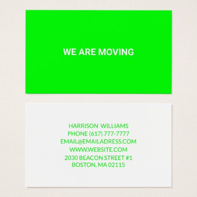 Customisable Moving change name address neon green (Front & Back)