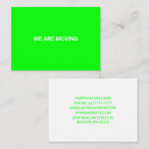 Customisable Moving change name address neon green Enclosure Card