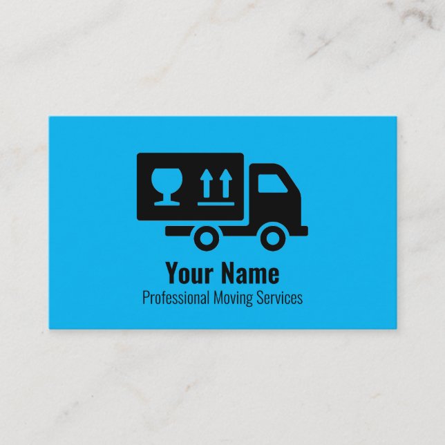 Customisable moving services blue business card (Front)