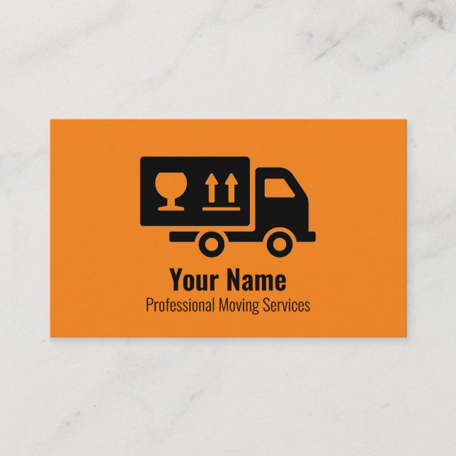 Customisable moving services orange business card (Front)