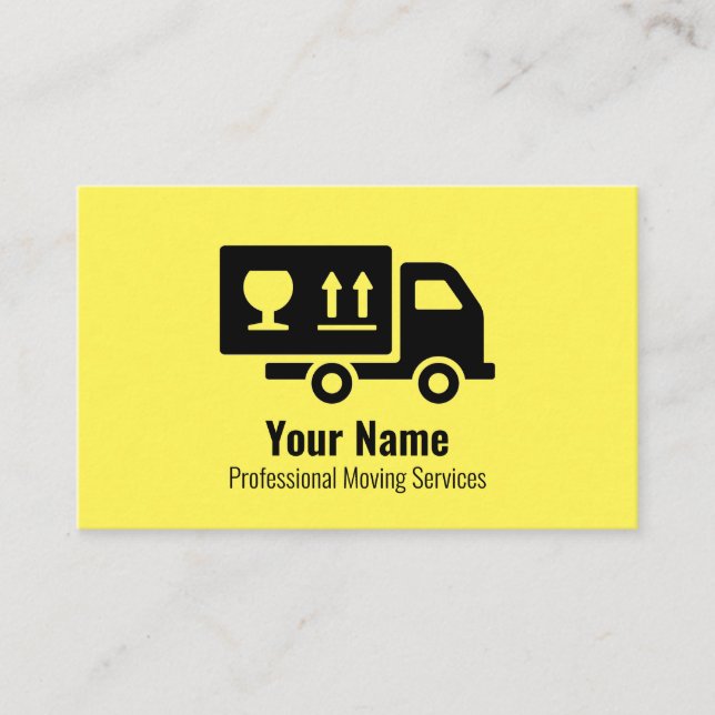 Customisable moving services yellow business card (Front)