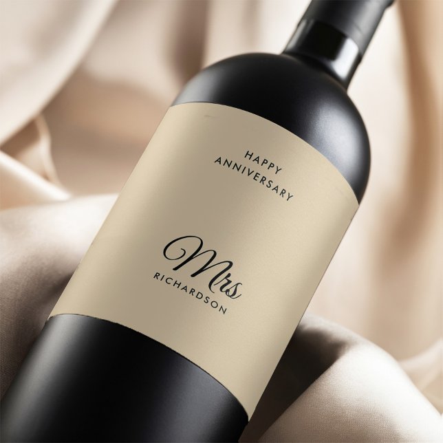 Customisable Mrs. Surname Wedding Anniversary Wine Label (Creator Uploaded)