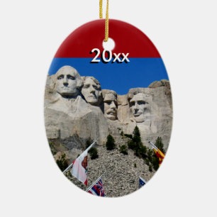Customisable Mt Rushmore Souvenir Ceramic Tree Decoration