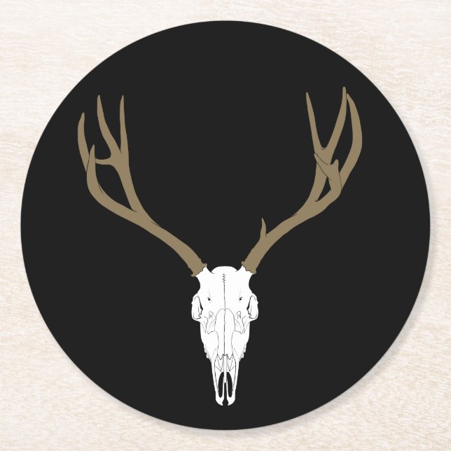 Customisable Mule Deer Skull Round Paper Coaster (Front)