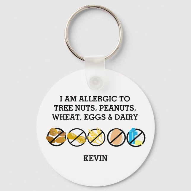 Customisable Multiple Food Allergy Alert Kids Key Ring (Front)