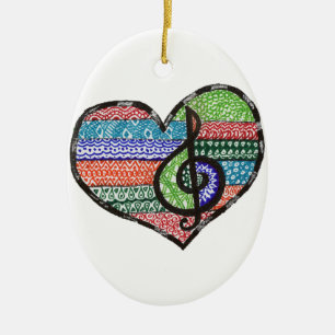 Customisable Music Heart Treble Clef Doodle Ceramic Tree Decoration