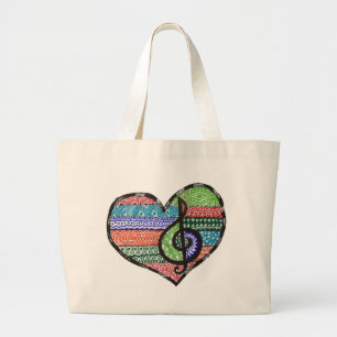 Customisable Music Heart Treble Clef Doodle Large Tote Bag