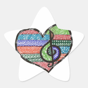 Customisable Music Heart Treble Clef Doodle Star Sticker