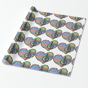 Customisable Music Heart Treble Clef Doodle Wrapping Paper