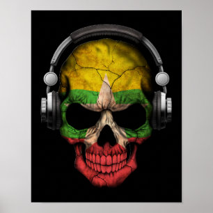 Customisable Myanmar Dj Skull with Headphones Poster