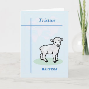 Customisable Name Baptism Blue Boy Lamb Card