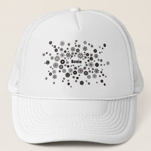 Customisable Name Black and White Floral Pattern Trucker Hat