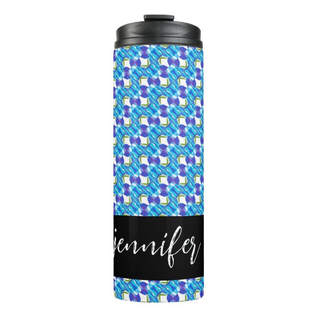 Customisable name Blue orchids pattern Thermal Tumbler (Front)