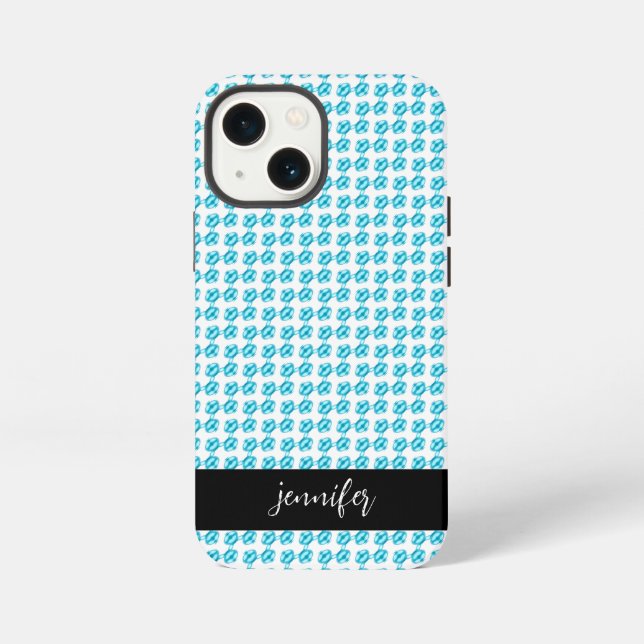 Customisable name Blue pearl pattern  iPhone Case (Back)