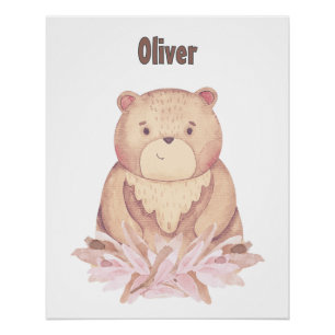 Customisable Name Brown Bear Poster
