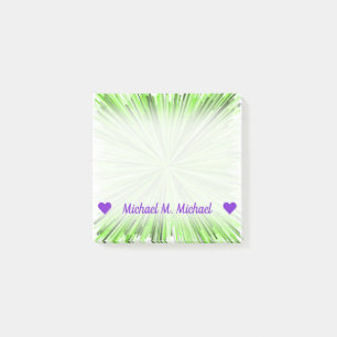 Customisable Name; Burst of Green Lines Pattern Post-it Notes