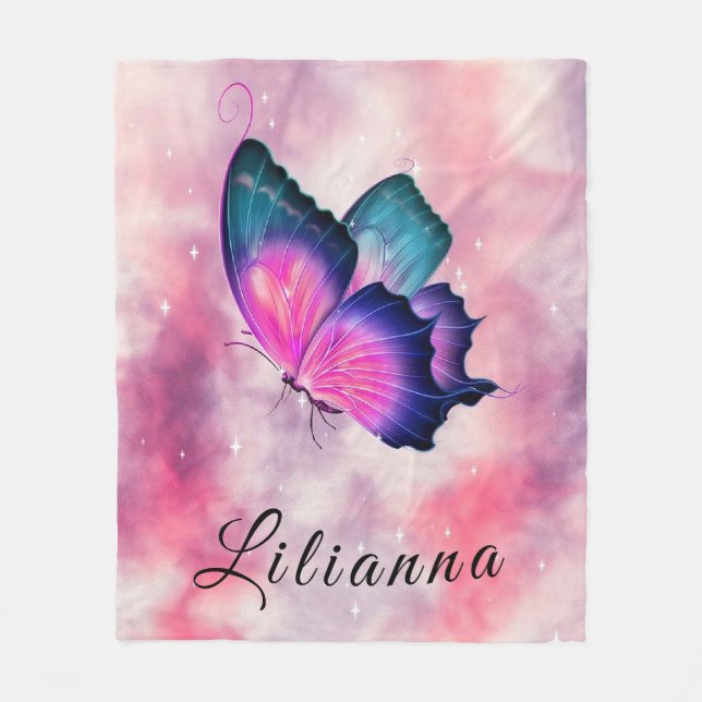Customisable name- Butterfly Fleece Blanket (Front)