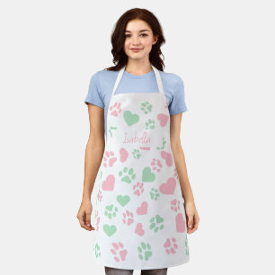 Customisable Name Cat Paw Prints and Heart Shaper Apron