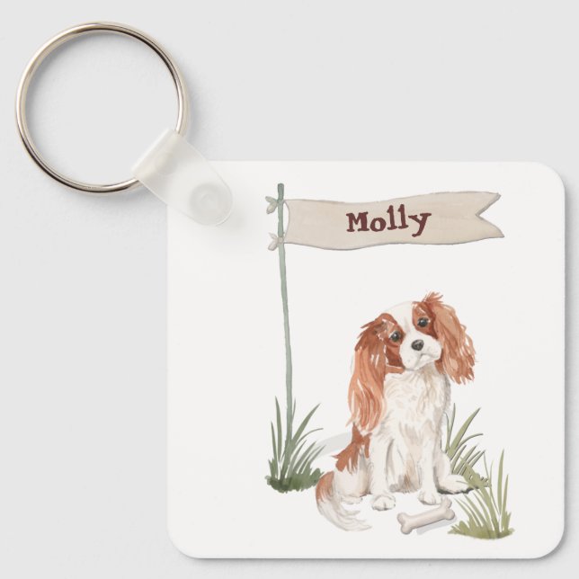 Customisable Name Cavalier King Charles Spaniel Key Ring (Front)
