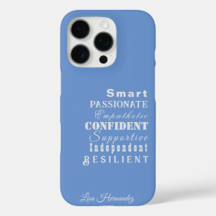 Customisable Name, Characteristics White on Blue iPhone 16 Pro Case