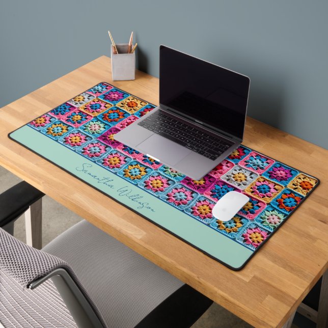 Customisable Name Crochet Granny Square Desk Mat (Office 2)