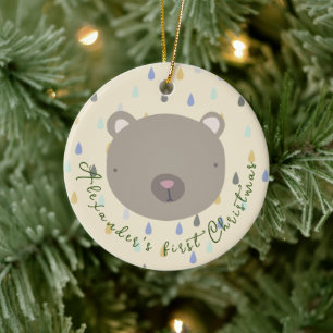 Customisable Name Cute Bear Christmas Ceramic Ornament