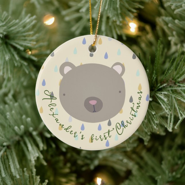 Customisable Name Cute Bear Christmas Ceramic Ornament (Tree)