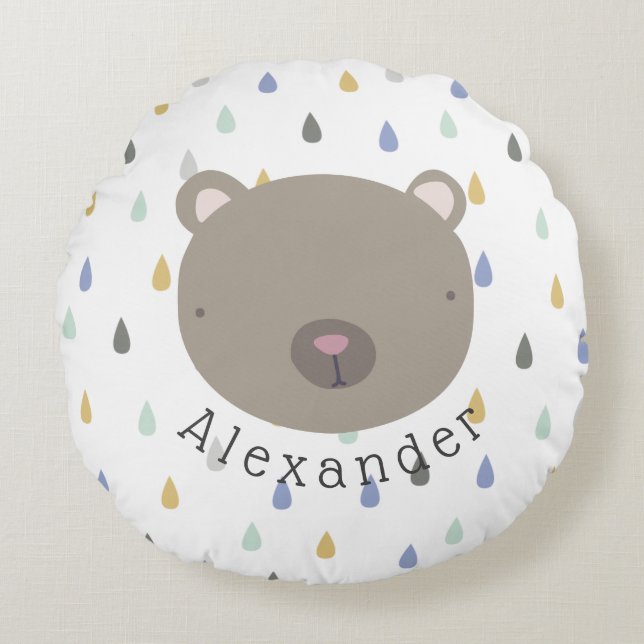 Customisable Name Cute Bear Round Cushion (Front)