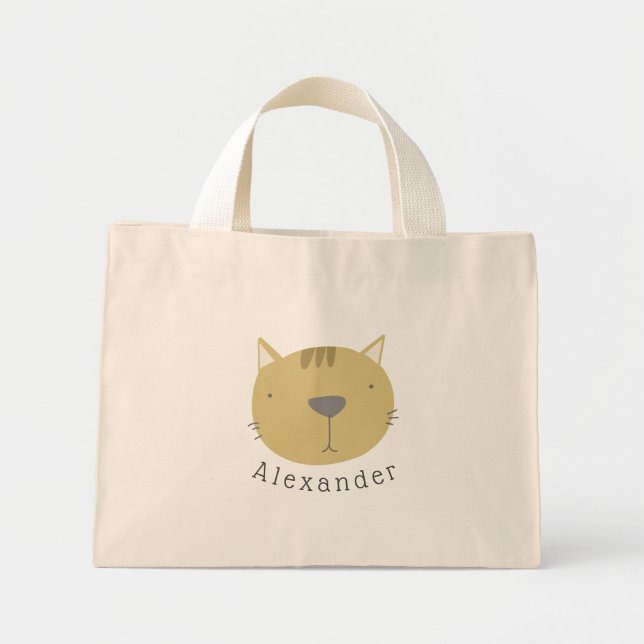 Customisable Name Cute Cat Mini Tote Bag (Front)
