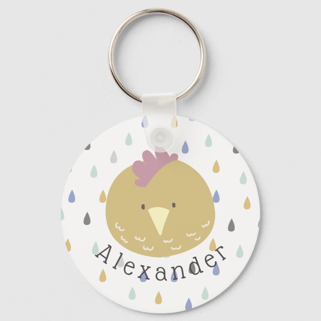 Customisable Name Cute Chick Key Ring (Front)