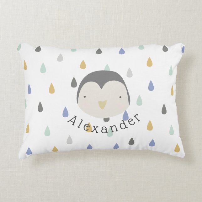 Customisable Name Cute Penguin Decorative Cushion (Front)