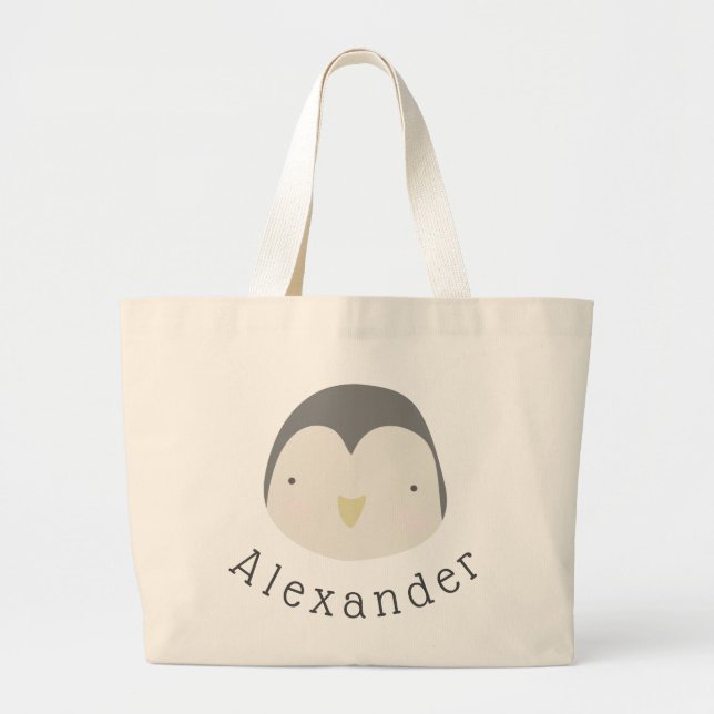 Customisable Name Cute Penguin Large Tote Bag (Front)