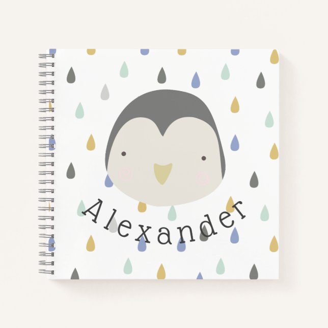 Customisable Name Cute Penguin Notebook (Front)