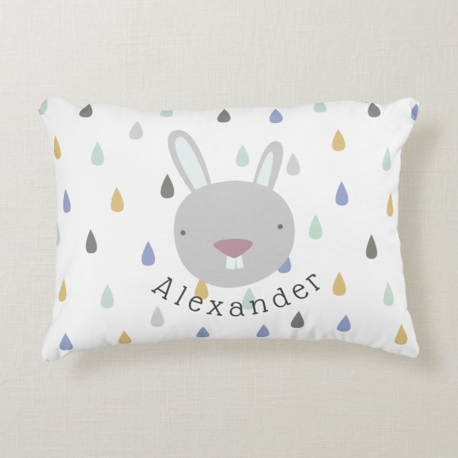 Customisable Name Cute Rabbit Decorative Cushion (Front)