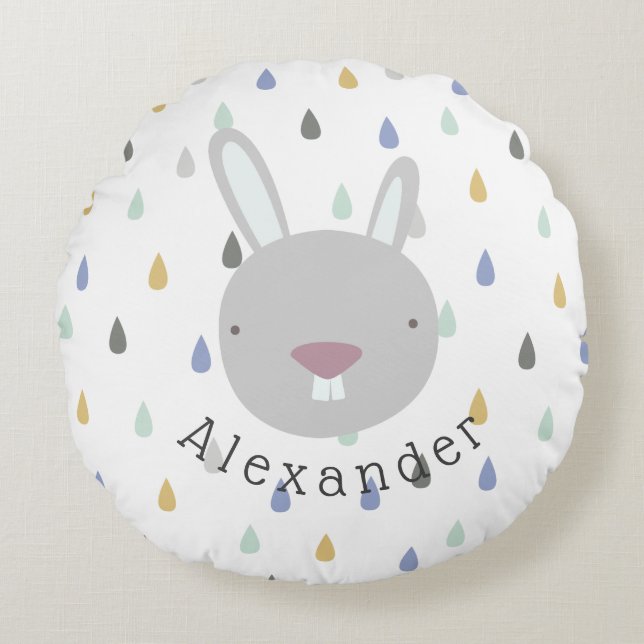 Customisable Name Cute Rabbit Round Cushion (Front)