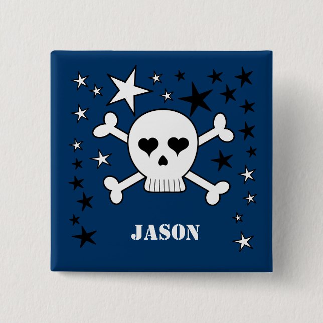 Customisable Name Cute Skull and Crossbones 15 Cm Square Badge (Front)