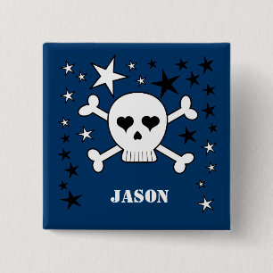 Customisable Name Cute Skull and Crossbones 15 Cm Square Badge
