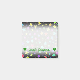 Customisable Name; Fun, Colourful Stars Pattern Post-it Notes