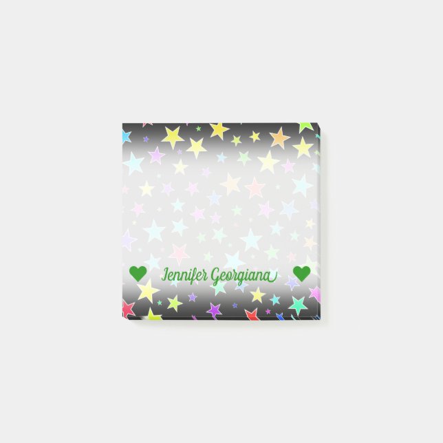 Customisable Name; Fun, Colourful Stars Pattern Post-it Notes (Front)