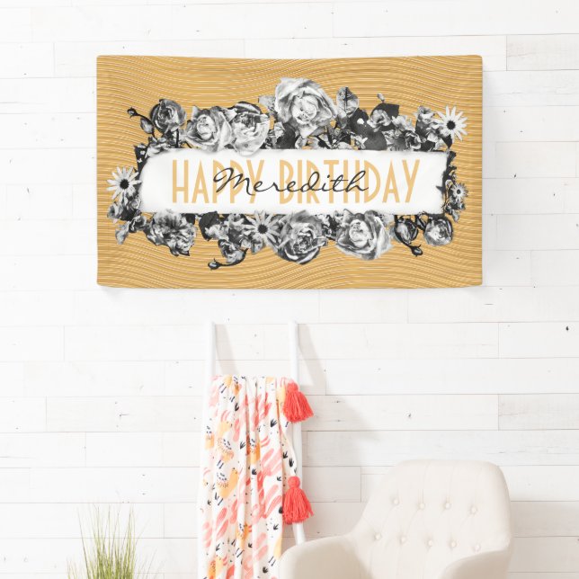 Customisable Name Gold Roses Chic Monogram Luxury Banner (Insitu)