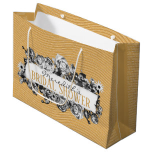Customisable Name Gold Roses Chic Monogram Luxury Large Gift Bag