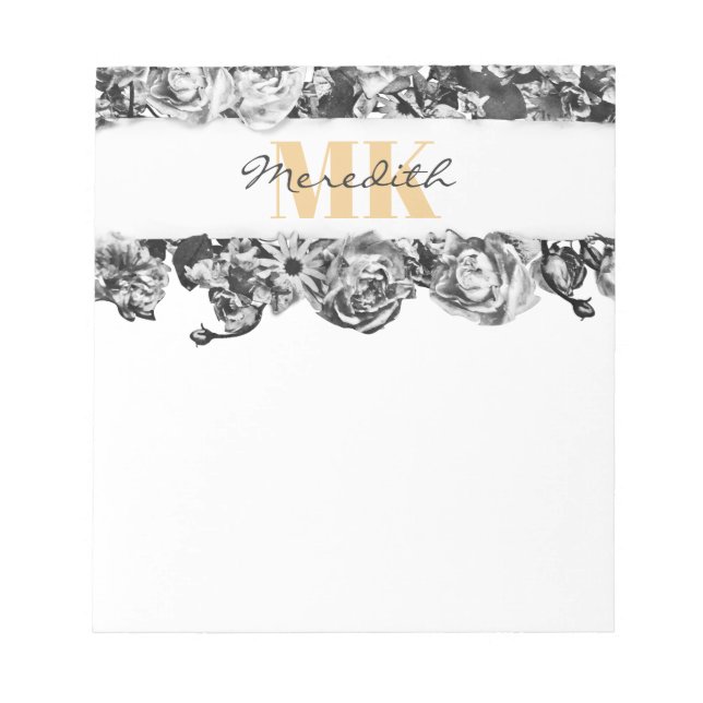 Customisable Name Gold Roses Chic Monogram Luxury Notepad (Front)