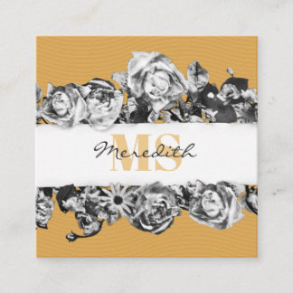 Customisable Name Gold Roses Chic Monogram Luxury Square Business Card
