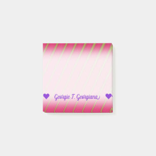Customisable Name; Green Lines on Crimson Pattern Post-it Notes