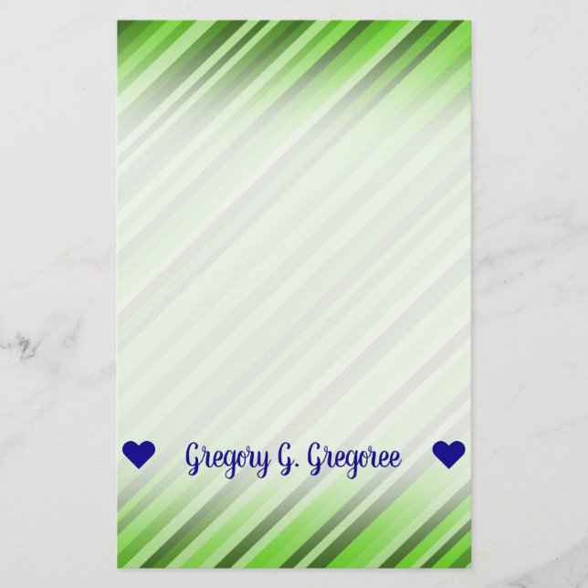 Customisable Name; Green Lines/Stripes Pattern Stationery (Front)