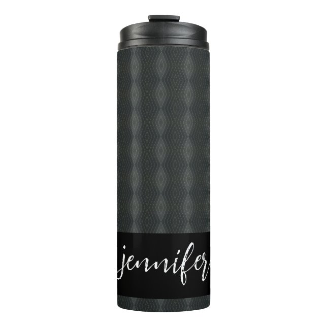Customisable name Grey steel seamless pattern Thermal Tumbler (Front)